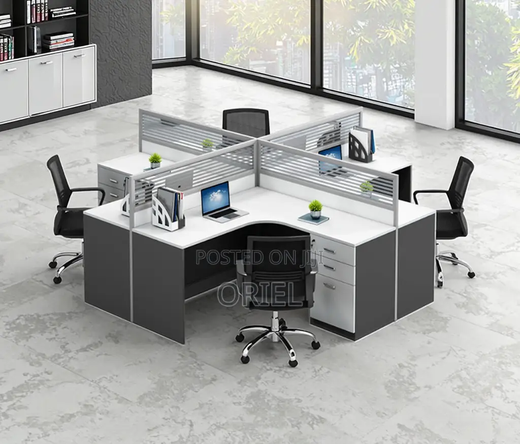 Office Workstation : 4-Way Cubicle Staff Modular Office Workstation