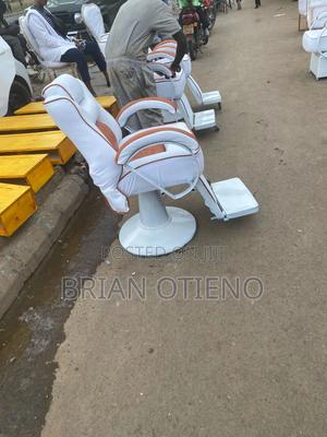 White Base/ Brown Leather Barber Seats - thumbnail 2