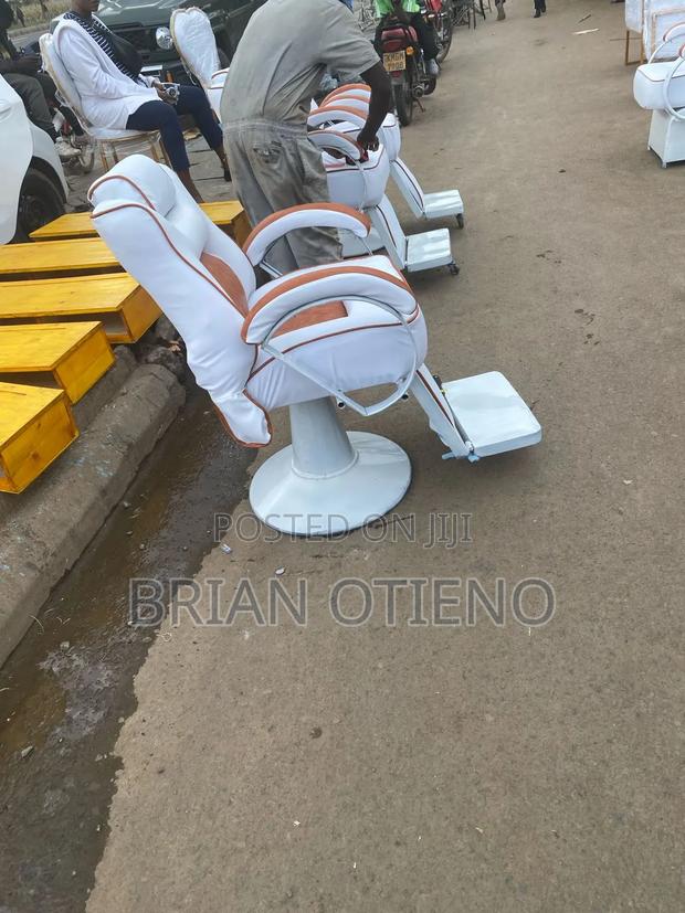 White Base/ Brown Leather Barber Seats - main view