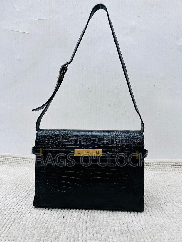 Authentic Saint Laurent Manhattan Black Crocodile-Embossed Bag