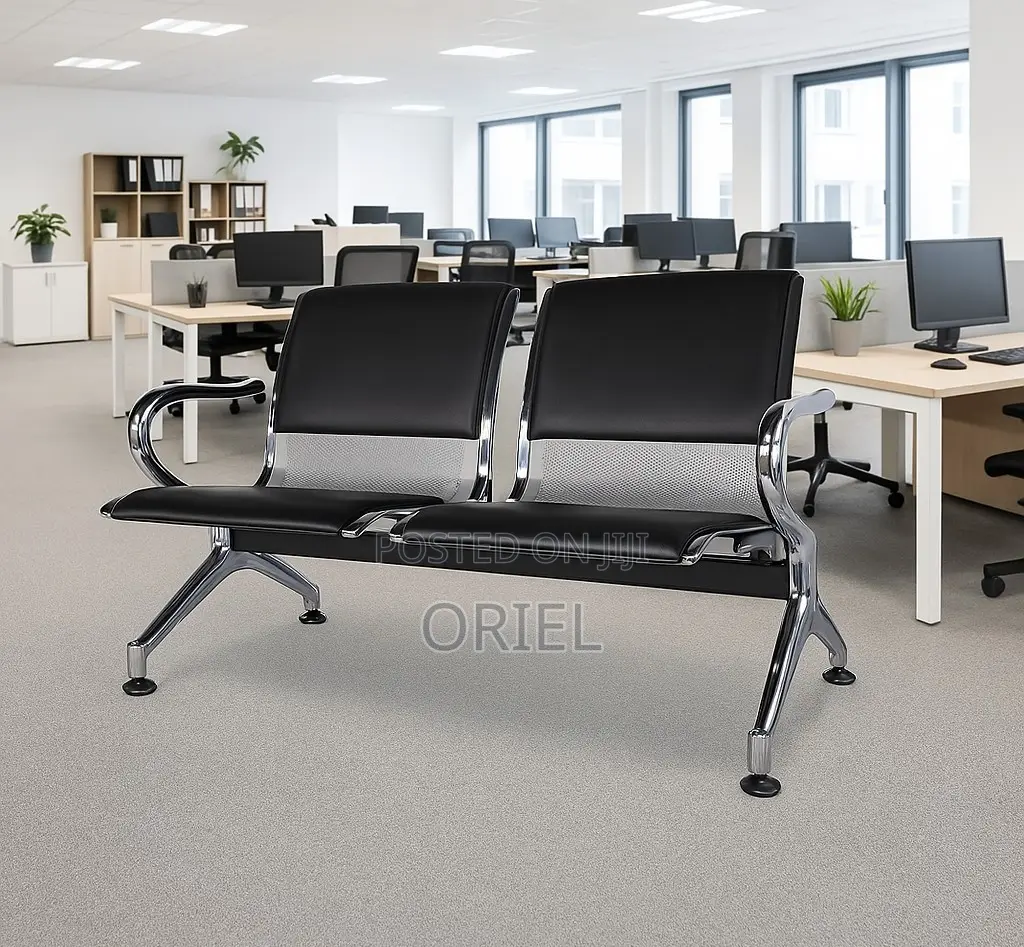 Modern Office Bench : 2-Seater Padded Office Reception Waiting Bench