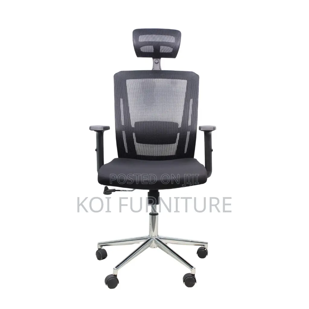 Office Chair : Executive High Back Office Chair-Black-Chrome Base