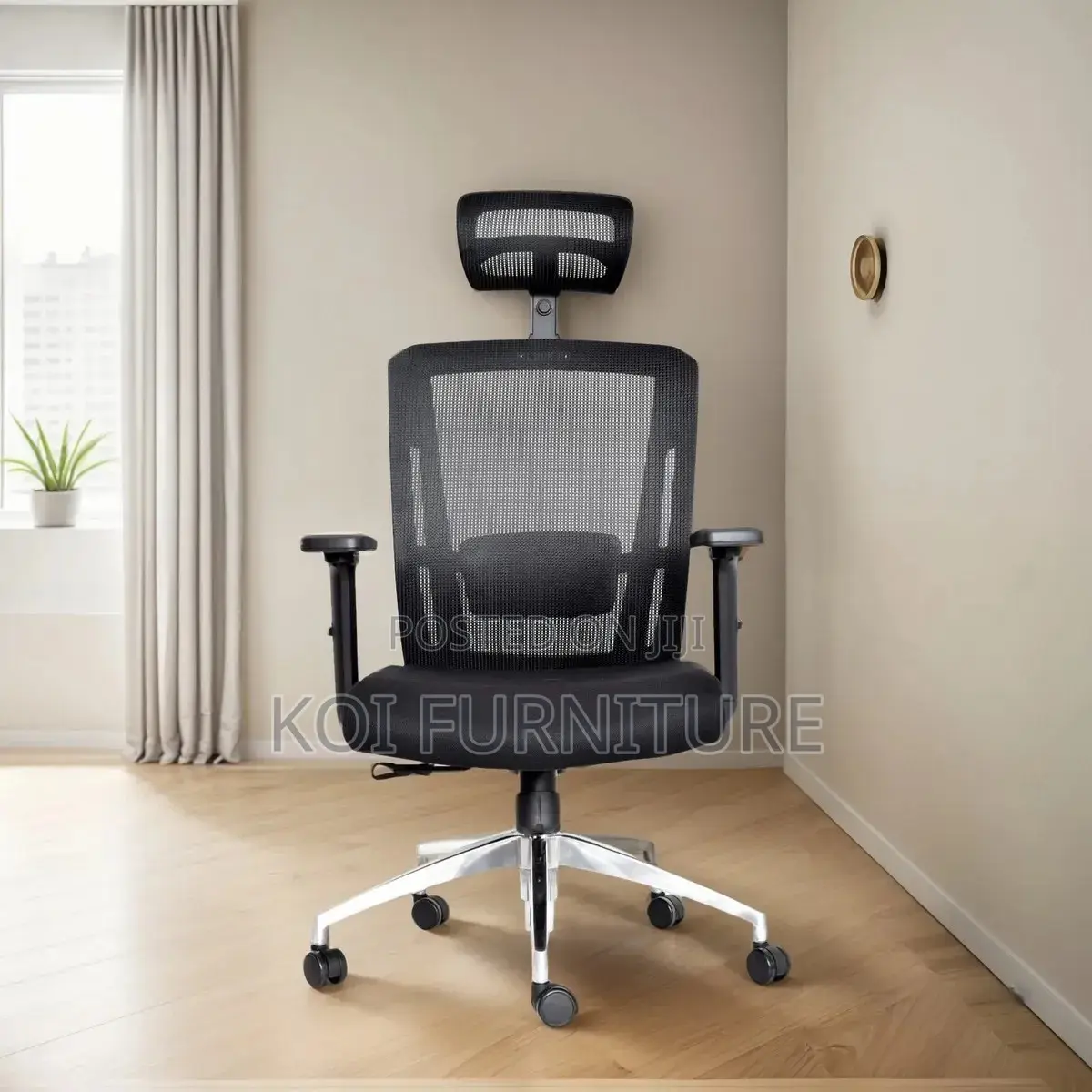 Office Chair : Executive High Back Office Chair-Black-Chrome Base