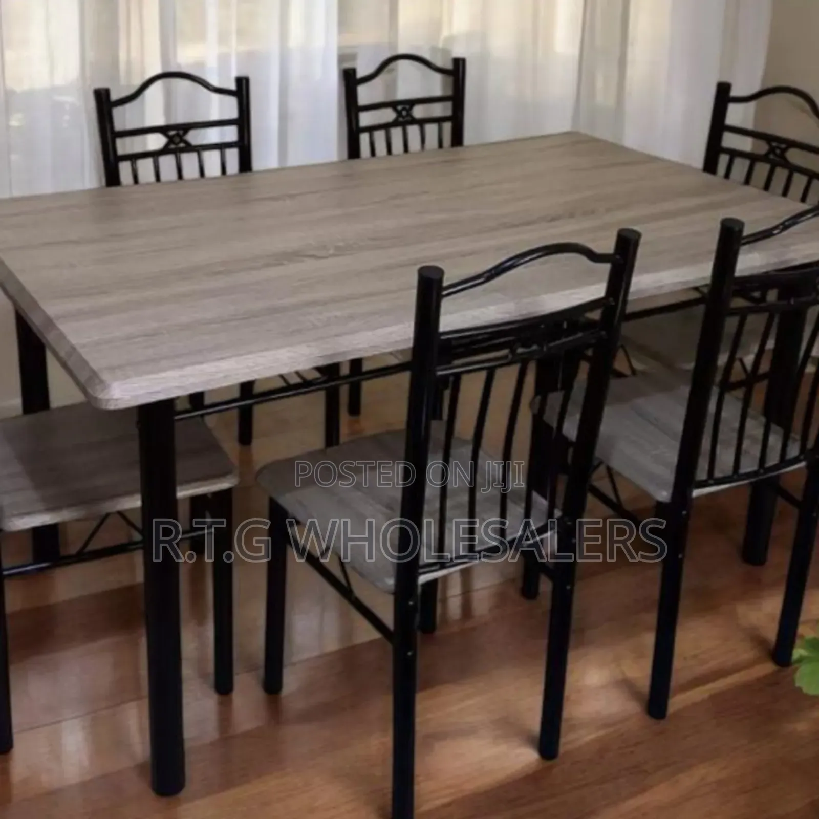 Executive 6‐Seater Dining Table Set – Metal Frame Wooden Top