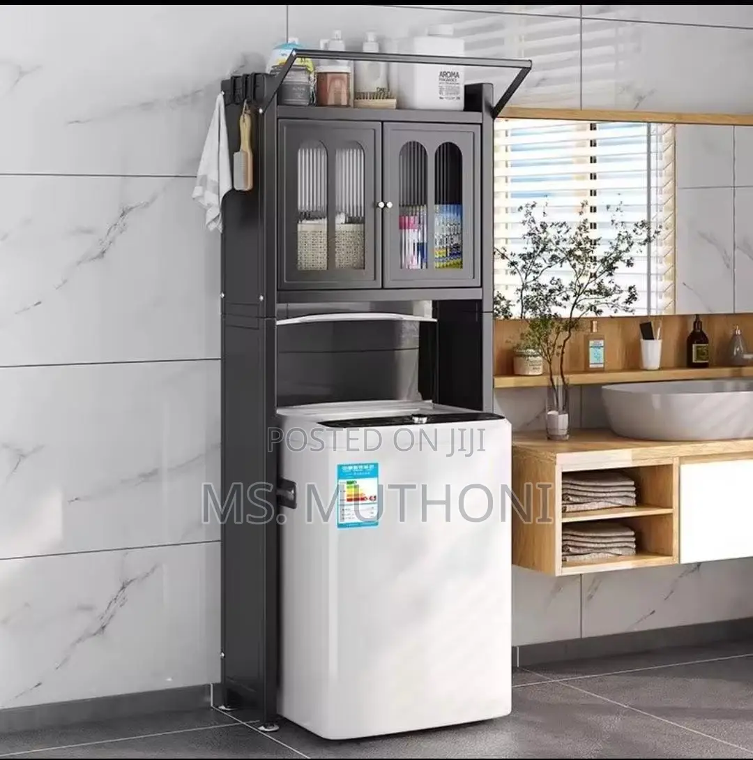 Premium Metalic Diy Washing Machine Organizer With Dust-Proof Locker