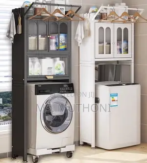 Premium Metalic Diy Washing Machine Organizer With Dust-Proof Locker