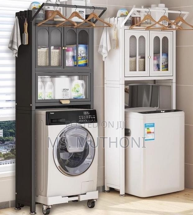 Premium Metalic Diy Washing Machine Organizer With Dust-Proof Locker