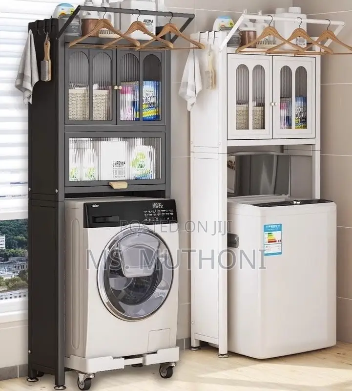 Premium Metalic Diy Washing Machine Organizer With Dust-Proof Locker