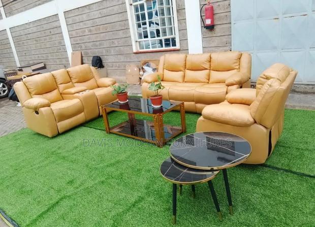 “5 Seater Leather Recliner Sofa Set With Coffee Table” - main view
