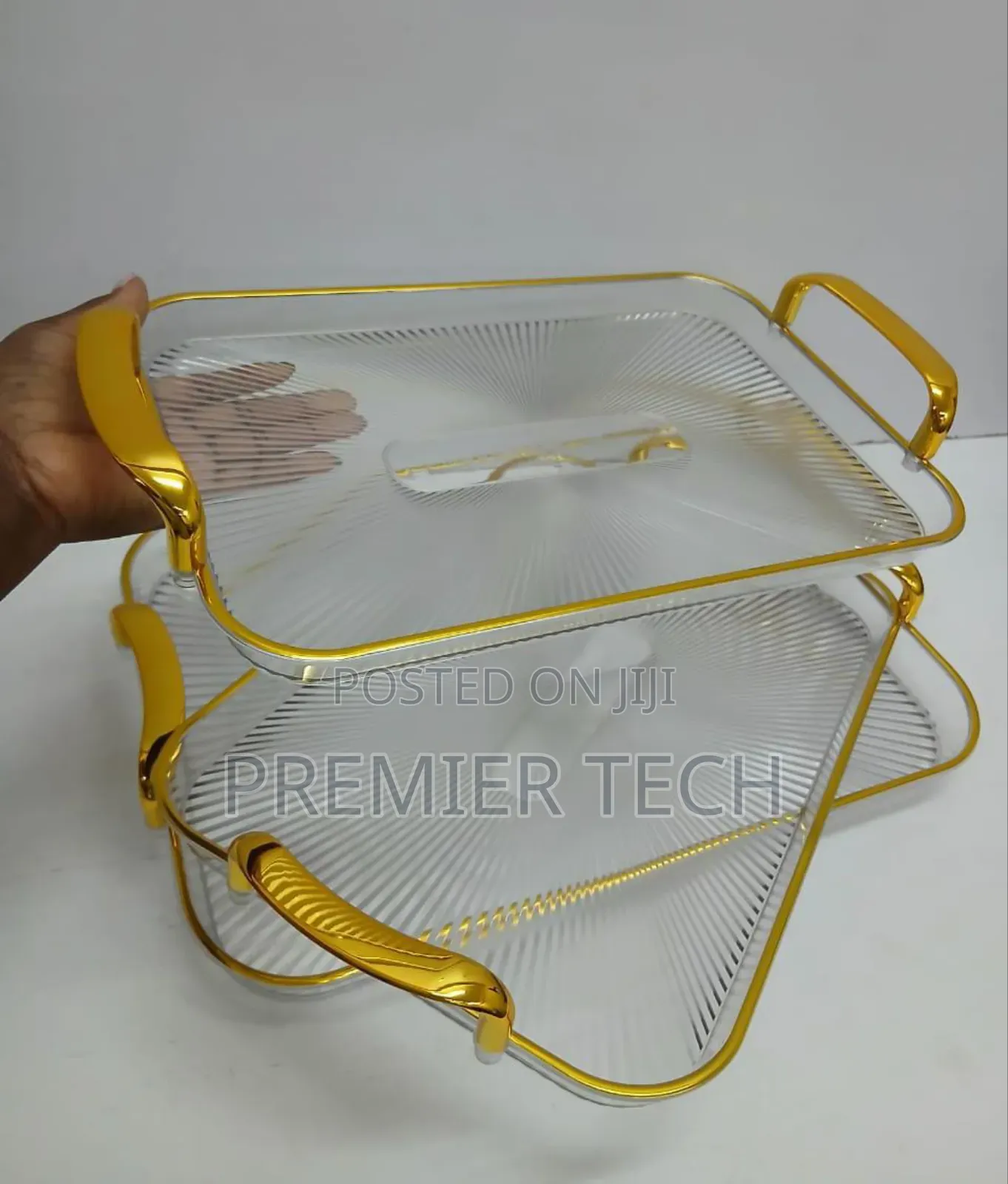 3 in 1 Modern Creative Striped Tray With Gold Rimmed Handles