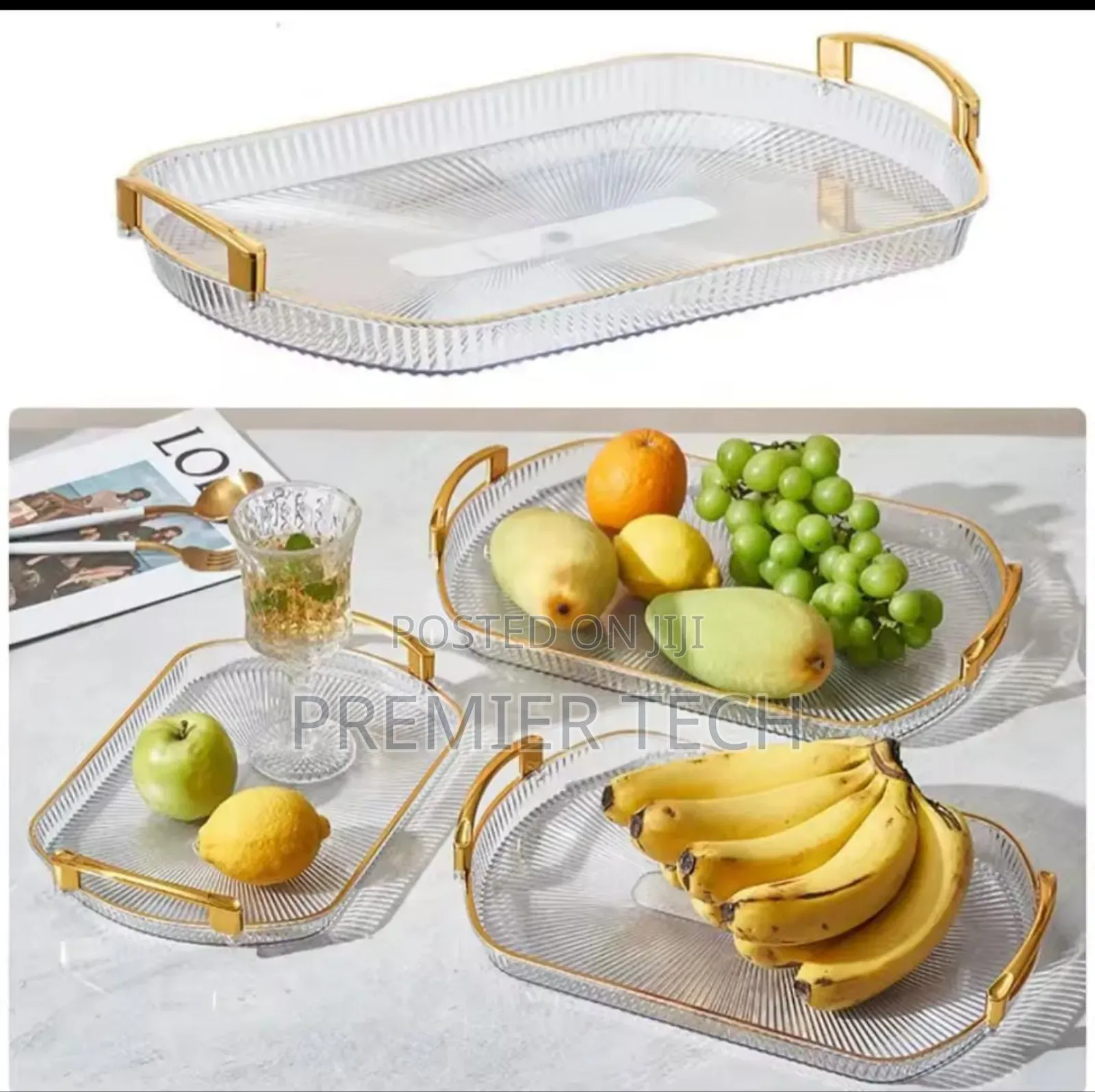 3 in 1 Modern Creative Striped Tray With Gold Rimmed Handles