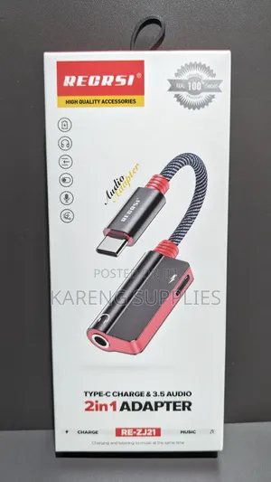 Recrsi Type-C to 3.5mm Audio and Charging Adapter