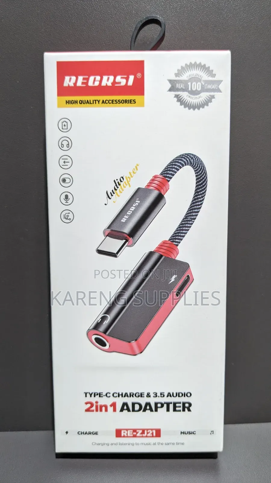 Recrsi Type-C to 3.5mm Audio and Charging Adapter