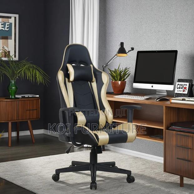 Office Chair; Black Golden Gamers and Streamers Fabric Chair