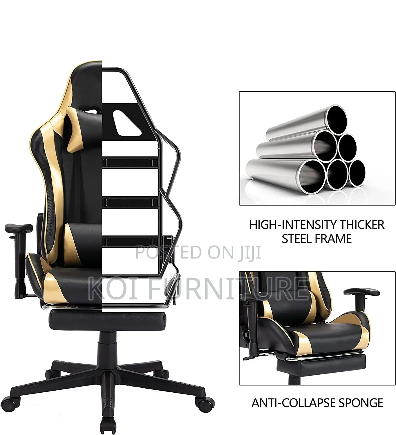 Office Chair; Black Golden Gamers and Streamers Fabric Chair