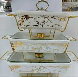 3pcs White Gold Ceramic Chaffing Dish