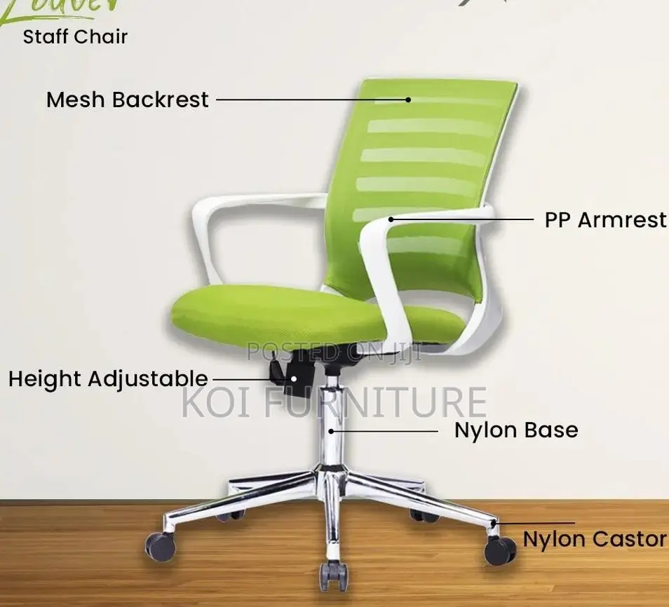 Office Chair; White en Green Clerical Strong Mesh Chair