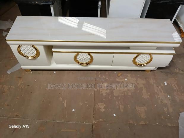 Gold Handles White Tv Stand - main view