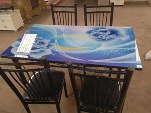 Dinning Table With Blue Floral Tableclothe With Chairs - thumbnail 2
