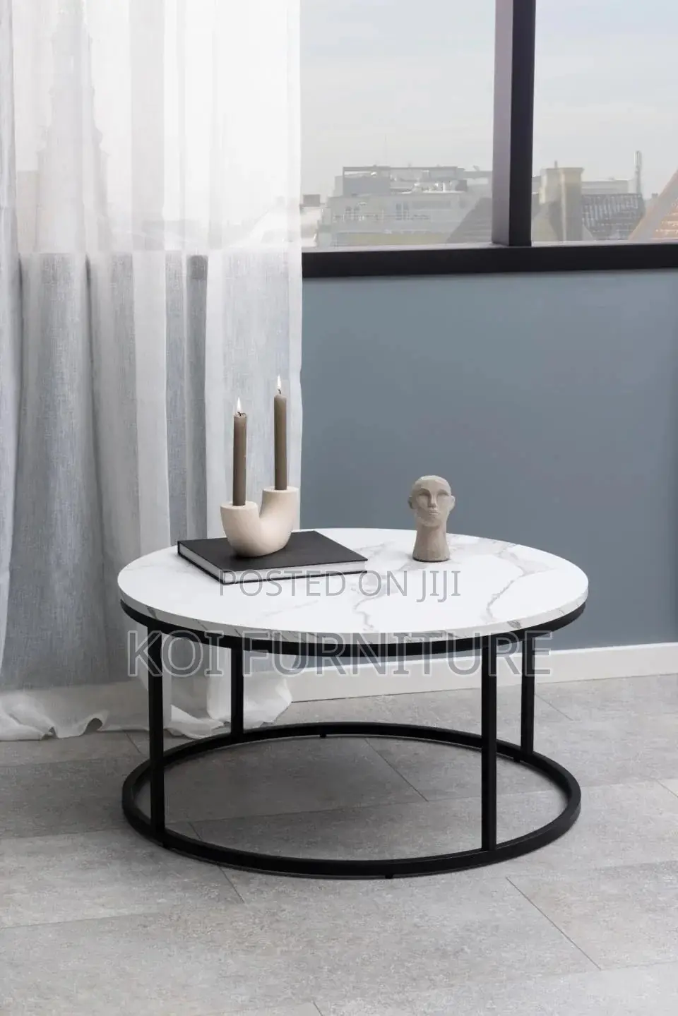 Coffee Table : Round Wide Dual Marble Coffee Table