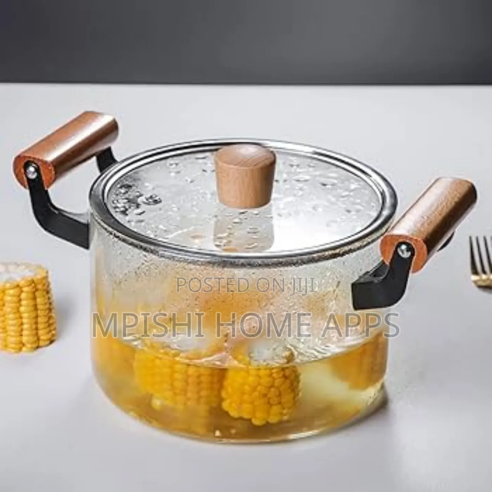 High Borosilicate Glass Cooking Pot With Wooden Handles