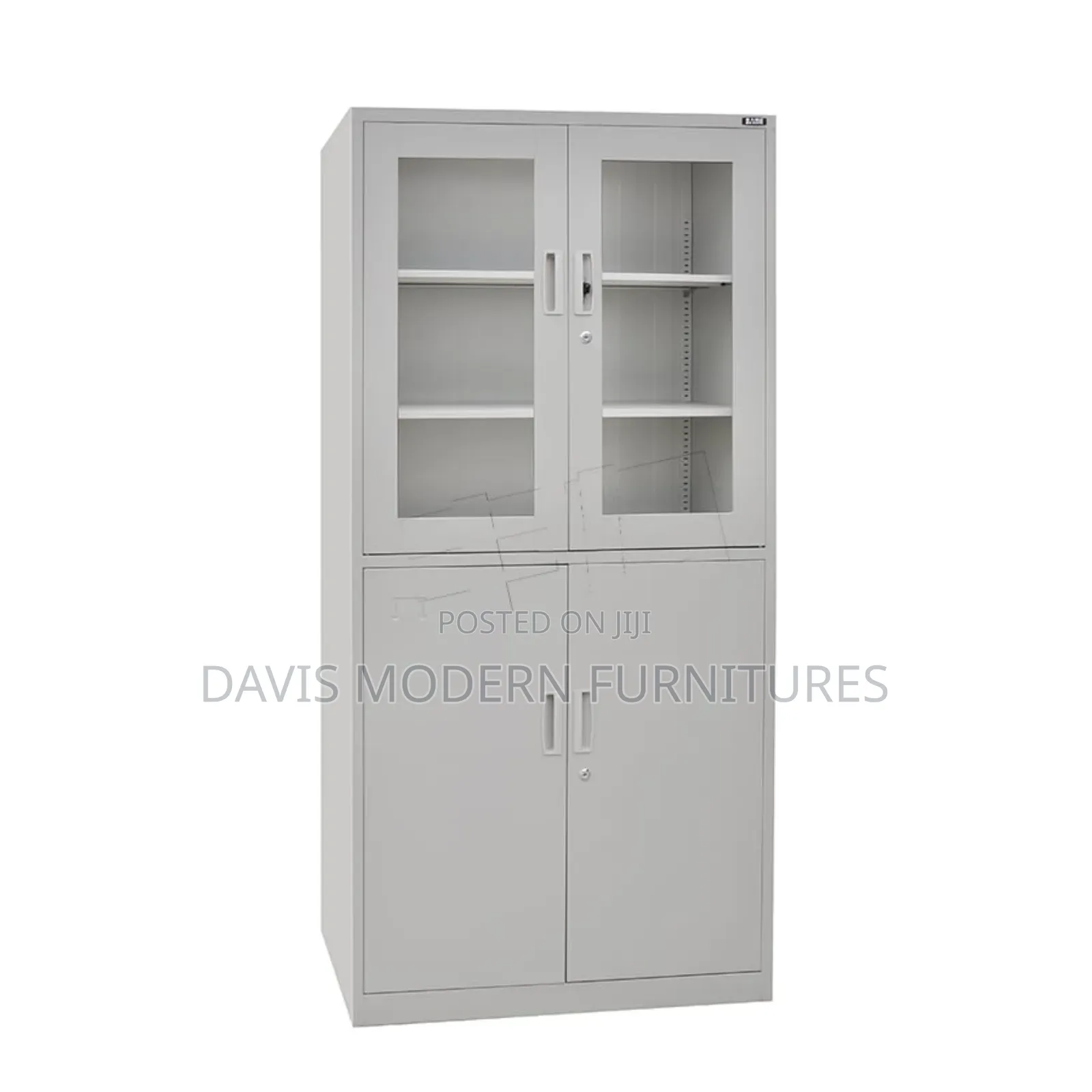 White Cabinet With Glass Doors and Shelves