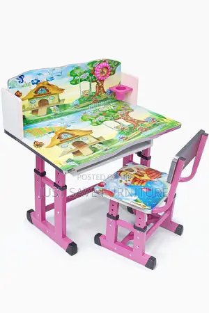 Kids Adjustable Study Desk and Chair Set With Book Holder – Pink