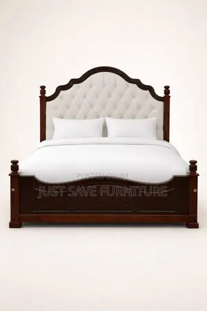 Classic Wooden Upholstered Bed Frame – Elegant Bedroom Bed