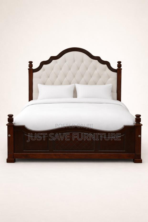 Classic Wooden Upholstered Bed Frame – Elegant Bedroom Bed
