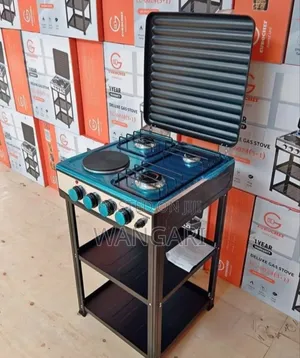 Eurochef 3+1e Standing Gas Cooker With Shelves E3