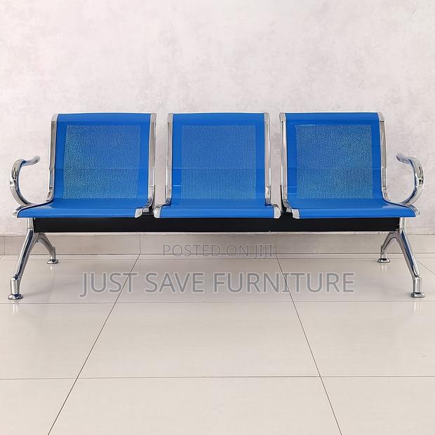3-Seater Metal Waiting Bench Chair – Blue Office / Reception Seat