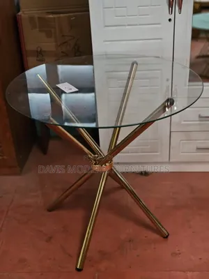 Glass-Top Table With Tripod Metal Legs