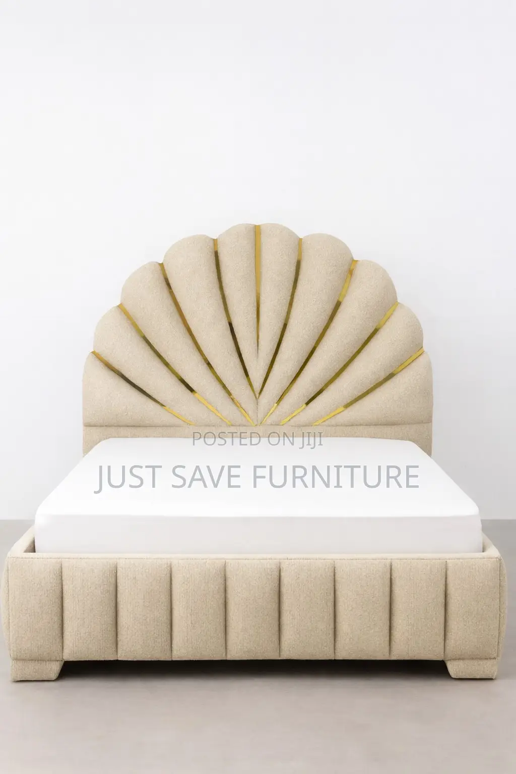 Elegant 5x6 Upholstered Bed Frame – Luxury Shell Headboard