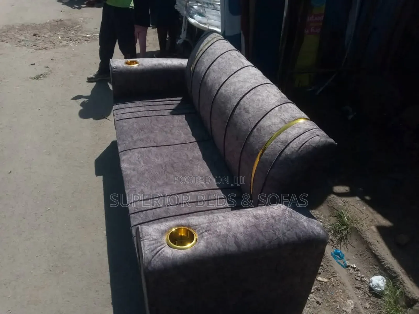 (3 Seater on Sale) Grey Cup Holder Sofa