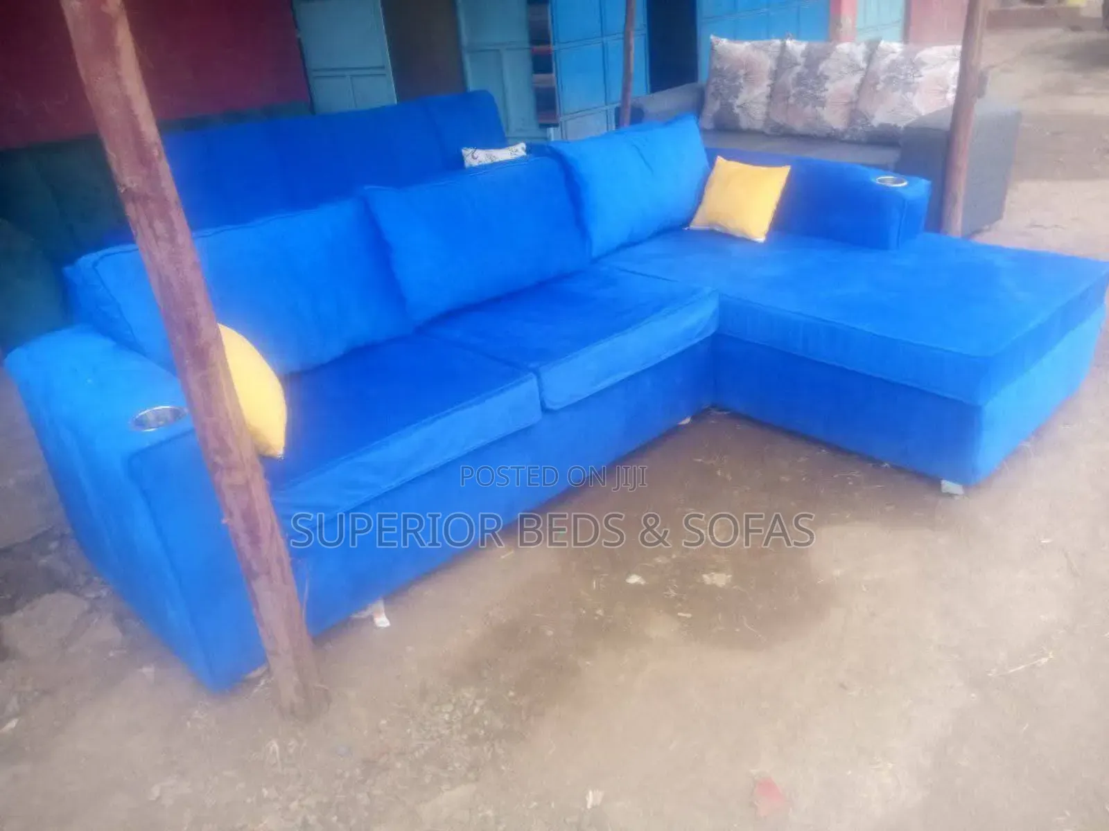 Blue L-Shaped Sofa 6 Seater