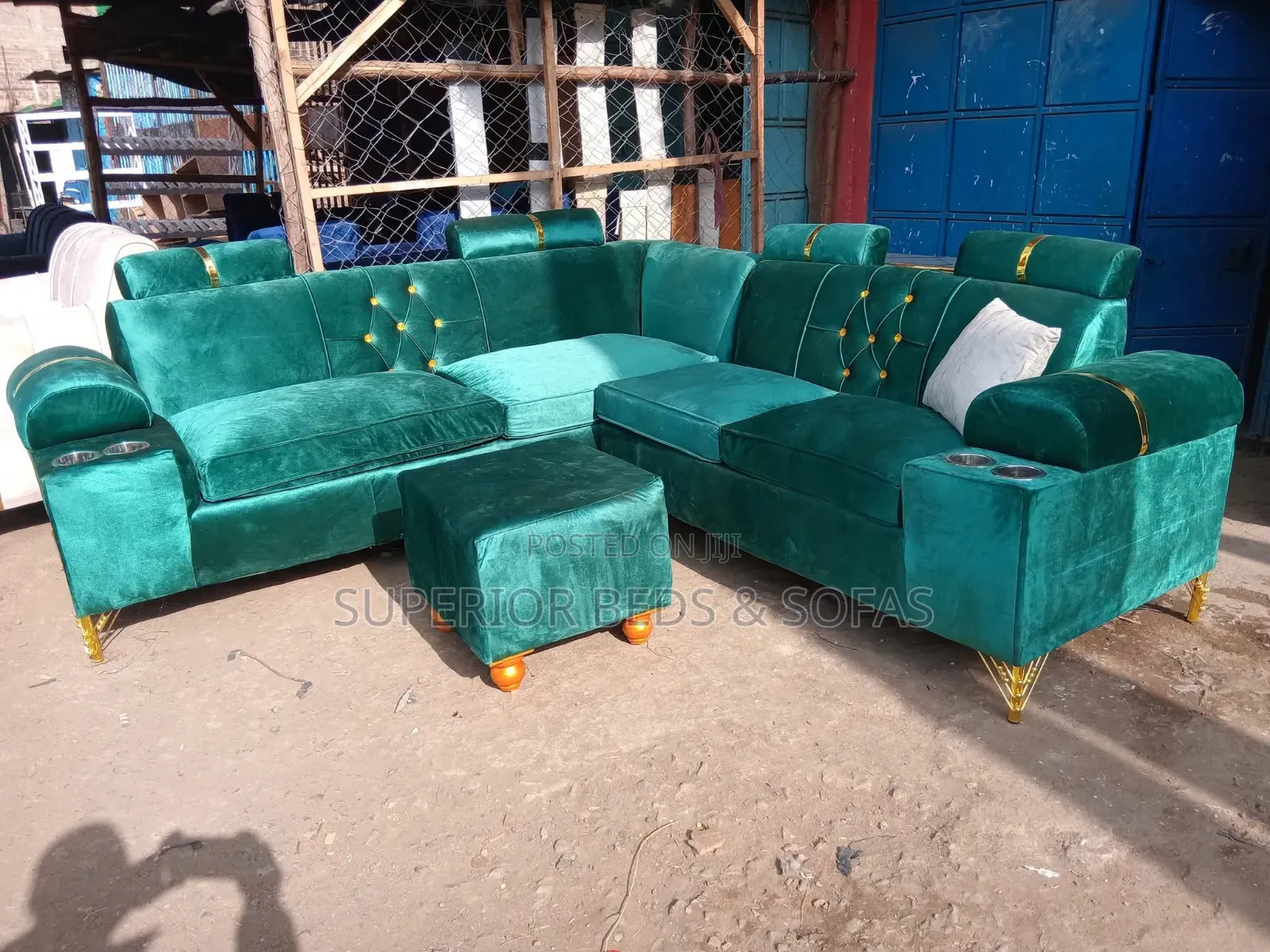 Green L-Shaped 6 Seater Sofa