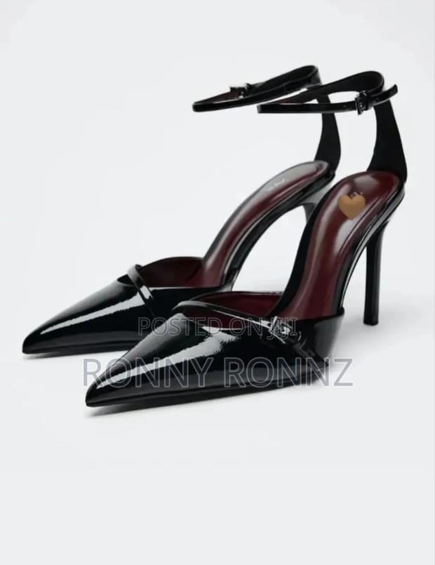 Black Angle Strap Heels - main view