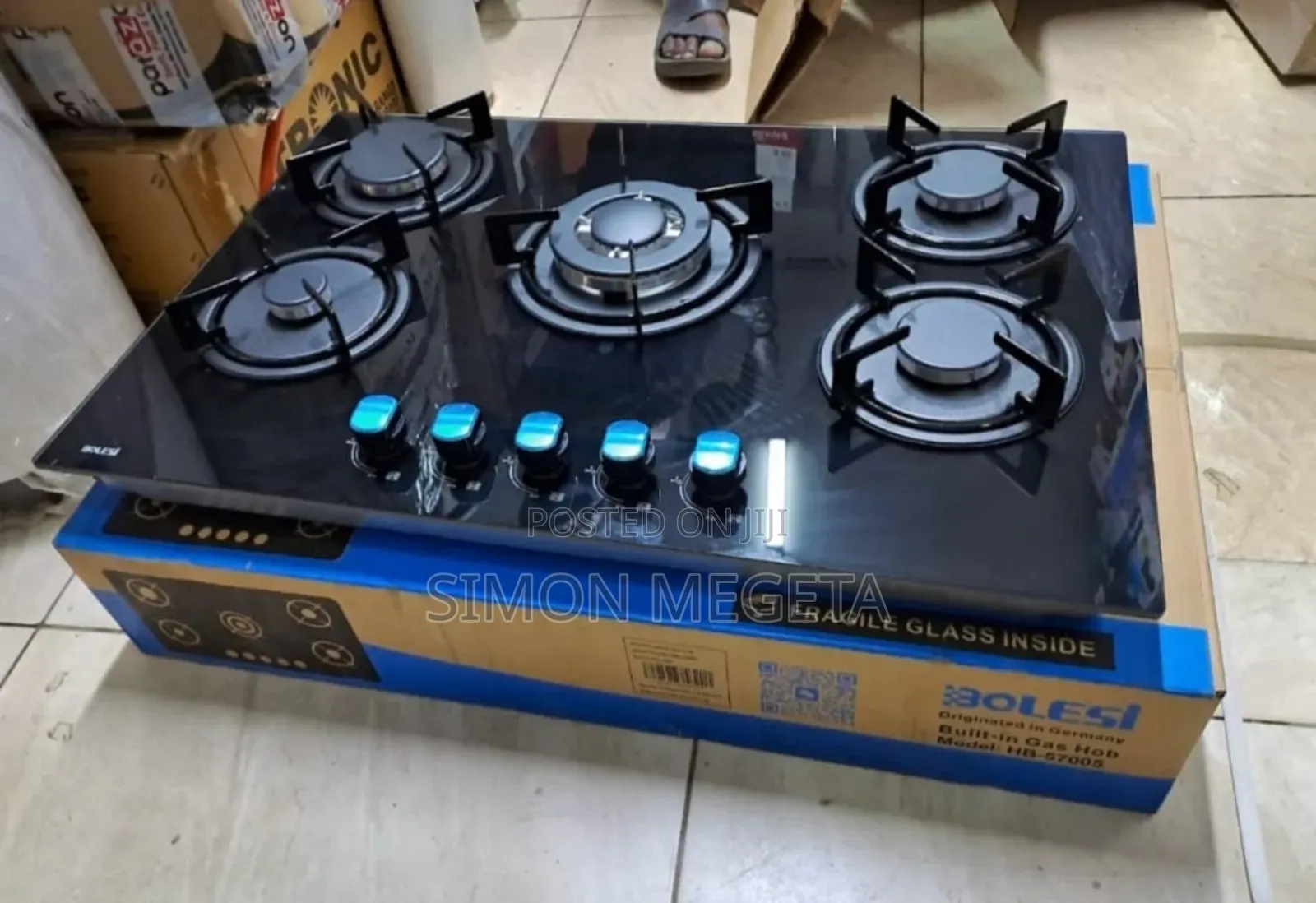 Bolesi Inbuilt 5 Burner Full Gas Tampared Glass Cooker