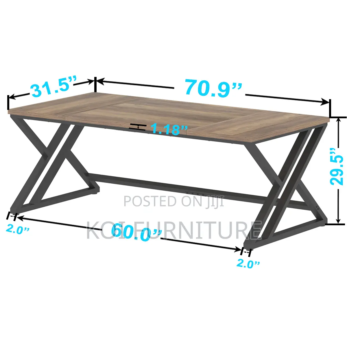 Office Desk : 1.4m Rustic Large Computer Desk With Metal Base.