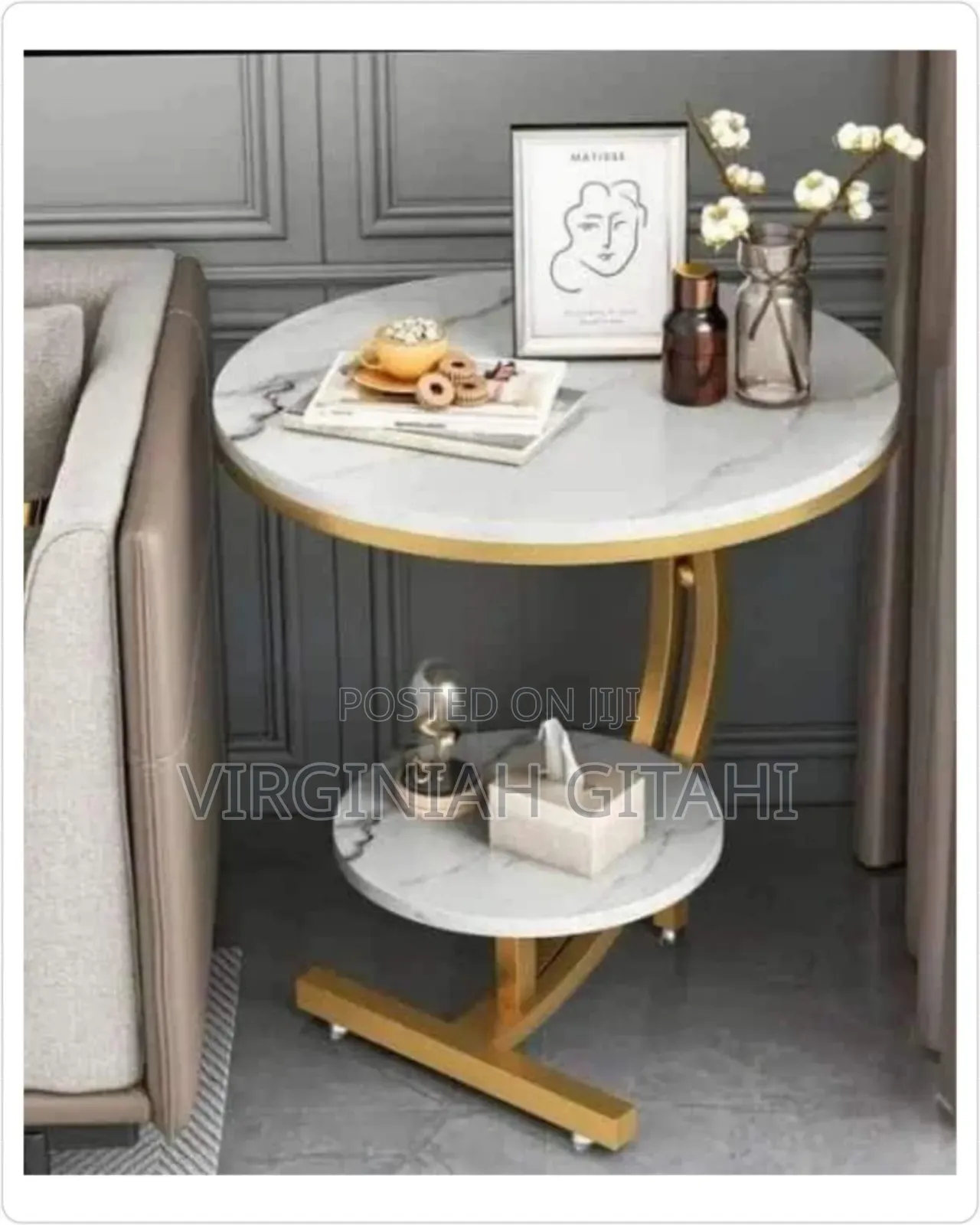 Console Bedside Cabinet Double Layer MDF Marble Effect Coffees Table