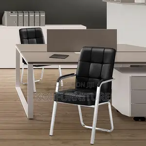 Office Chair : Modern Black Leather Visitor Chair – Chrome Frame