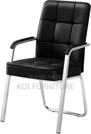 Office Chair : Modern Black Leather Visitor Chair – Chrome Frame