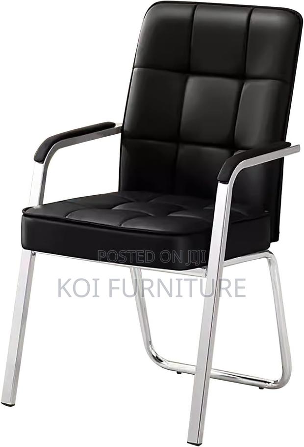 Office Chair : Modern Black Leather Visitor Chair – Chrome Frame - thumbnail 4