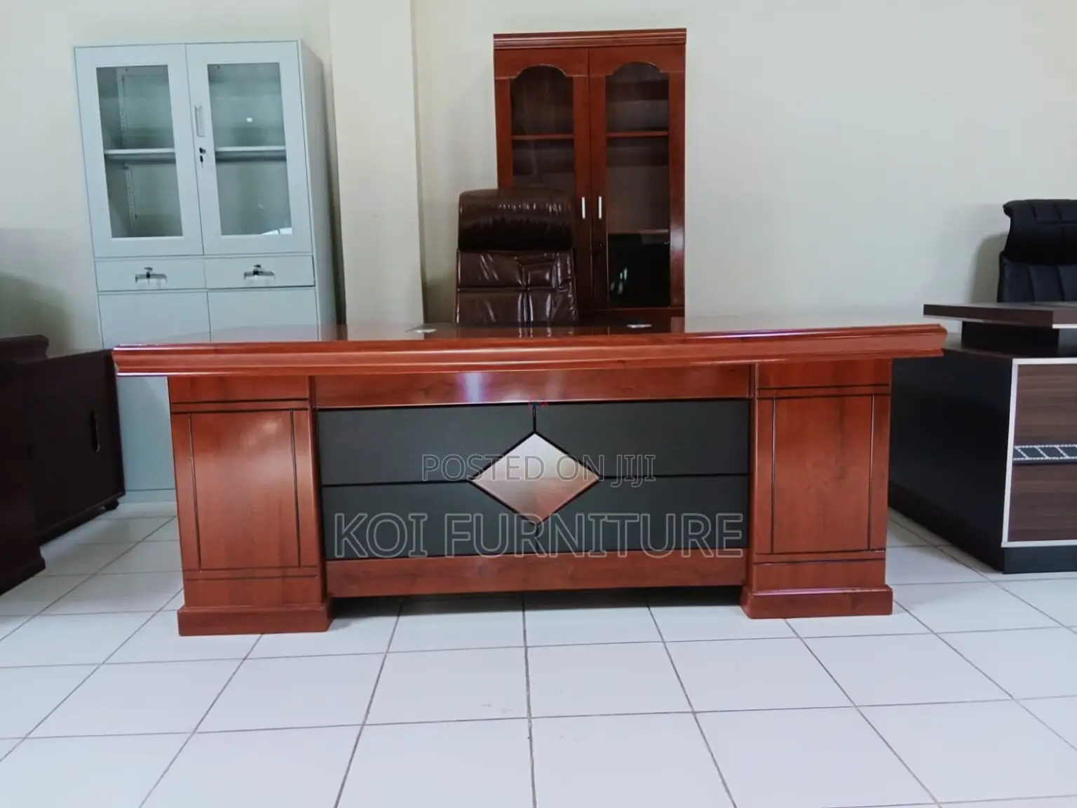 Office Desk : 1.6m Mahogany-Colored Boss Executive Office Set,