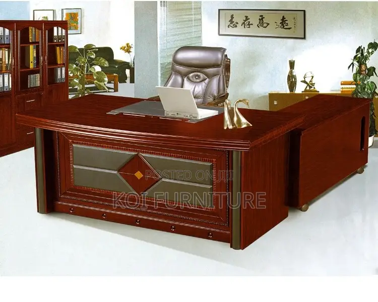 Office Desk : 1.6m Mahogany-Colored Boss Executive Office Set,