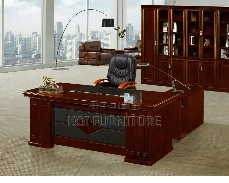 Office Desk : 1.6m Mahogany-Colored Boss Executive Office Set,