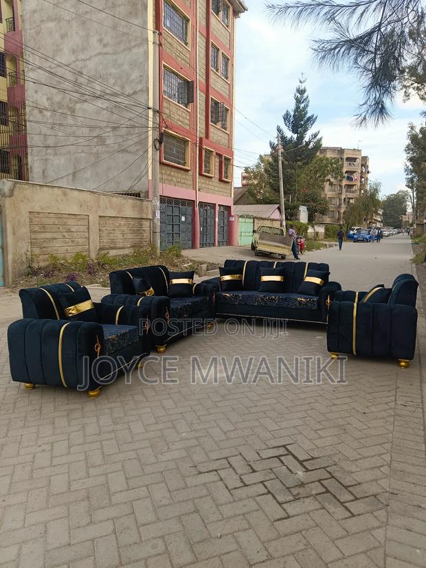 Modern Sofa Set, Black and Gold 7 Seater 