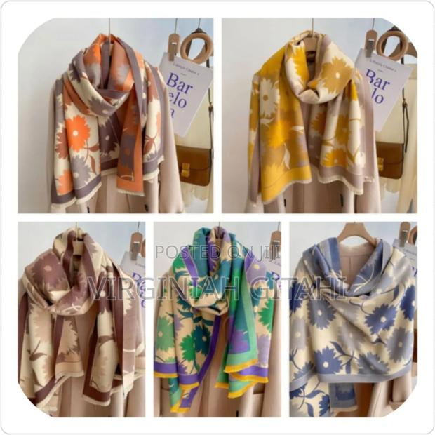 Luxury Floral Print Scarf for Women Warmer Winter Cashmer