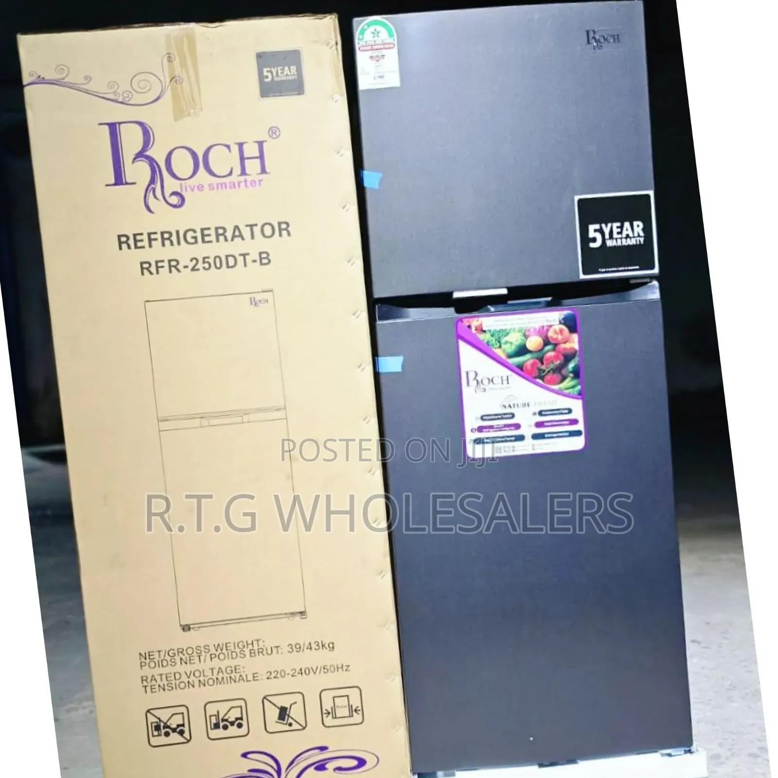197 L Roch Double Door No Frost Fridge — Rfr‐250‐Dt‐B