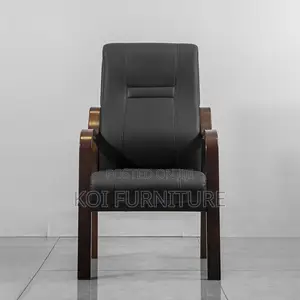 Office Chair:Executive Visitor Chair – Black Leather With Wooden Frame